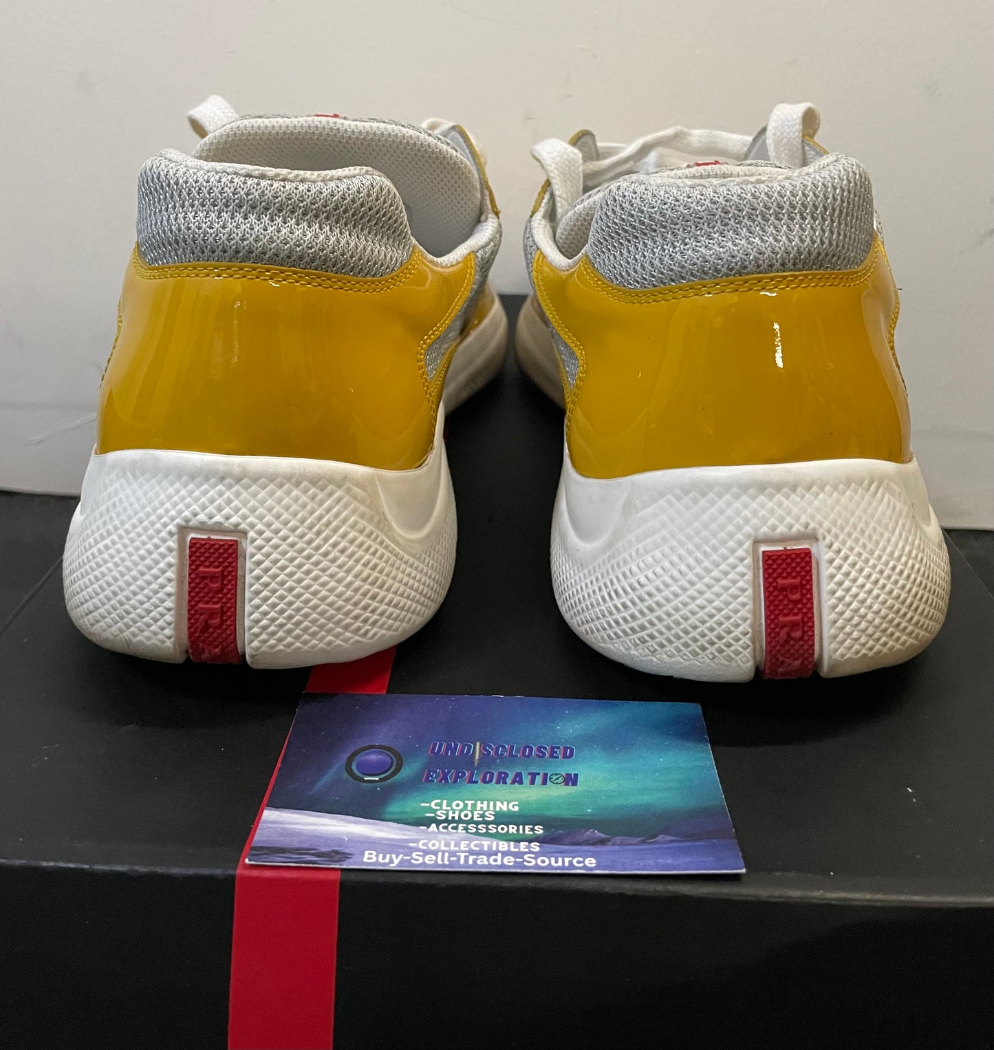 Prada America cup patent sunny yellow silver size 12men/13.5women