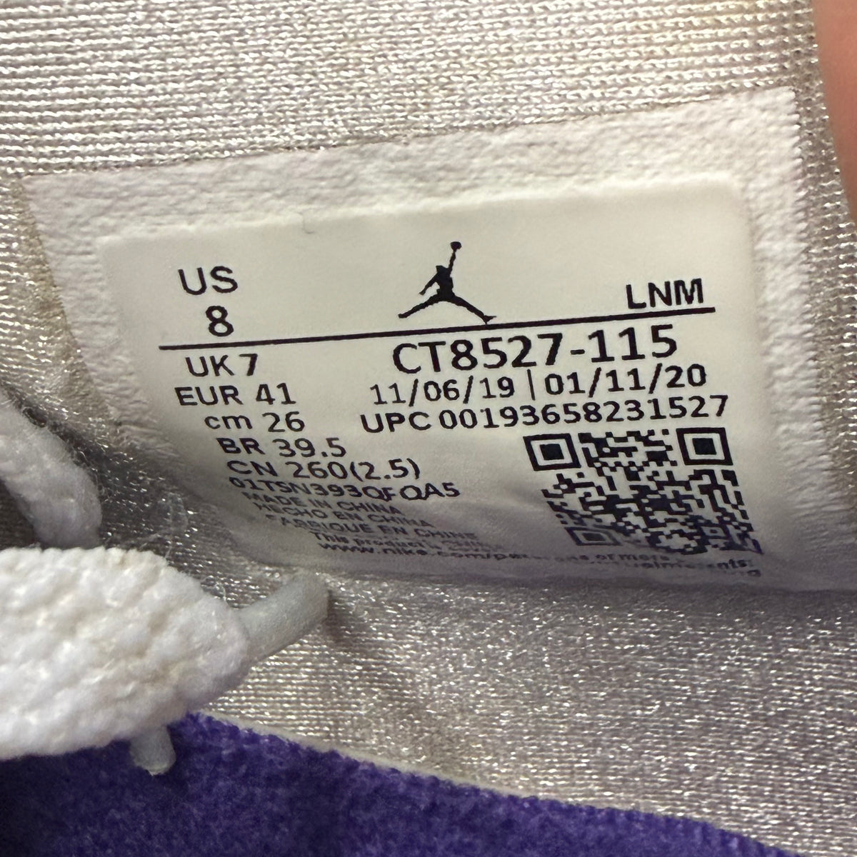 Jordan 4 Purple Metallic 8 Men “Preowned”