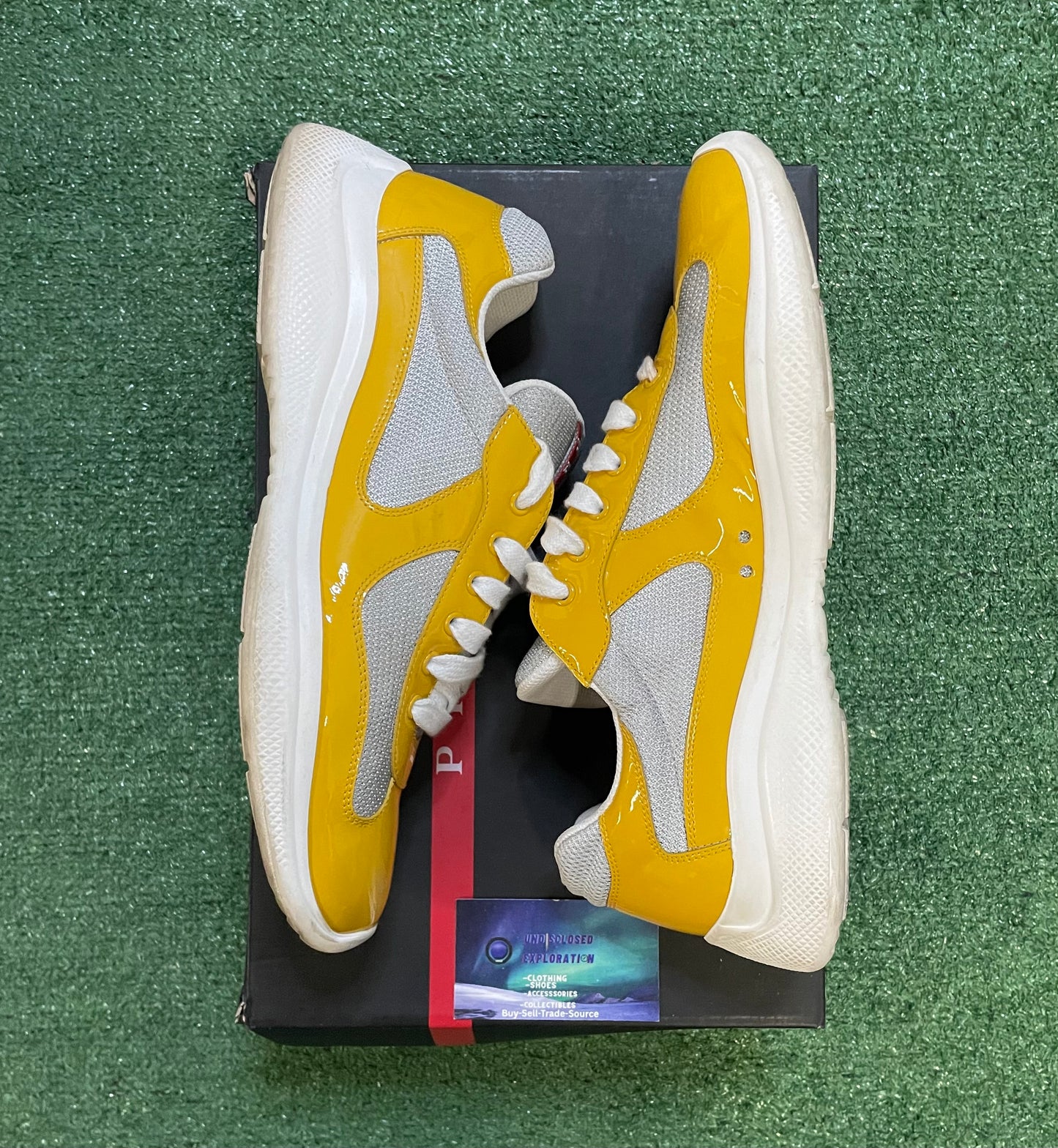 Prada America cup patent sunny yellow silver size 12men/13.5women