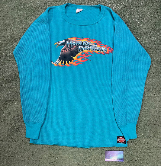 Vintage 1990s Harley Davidson flame eagle thermal longsleeve