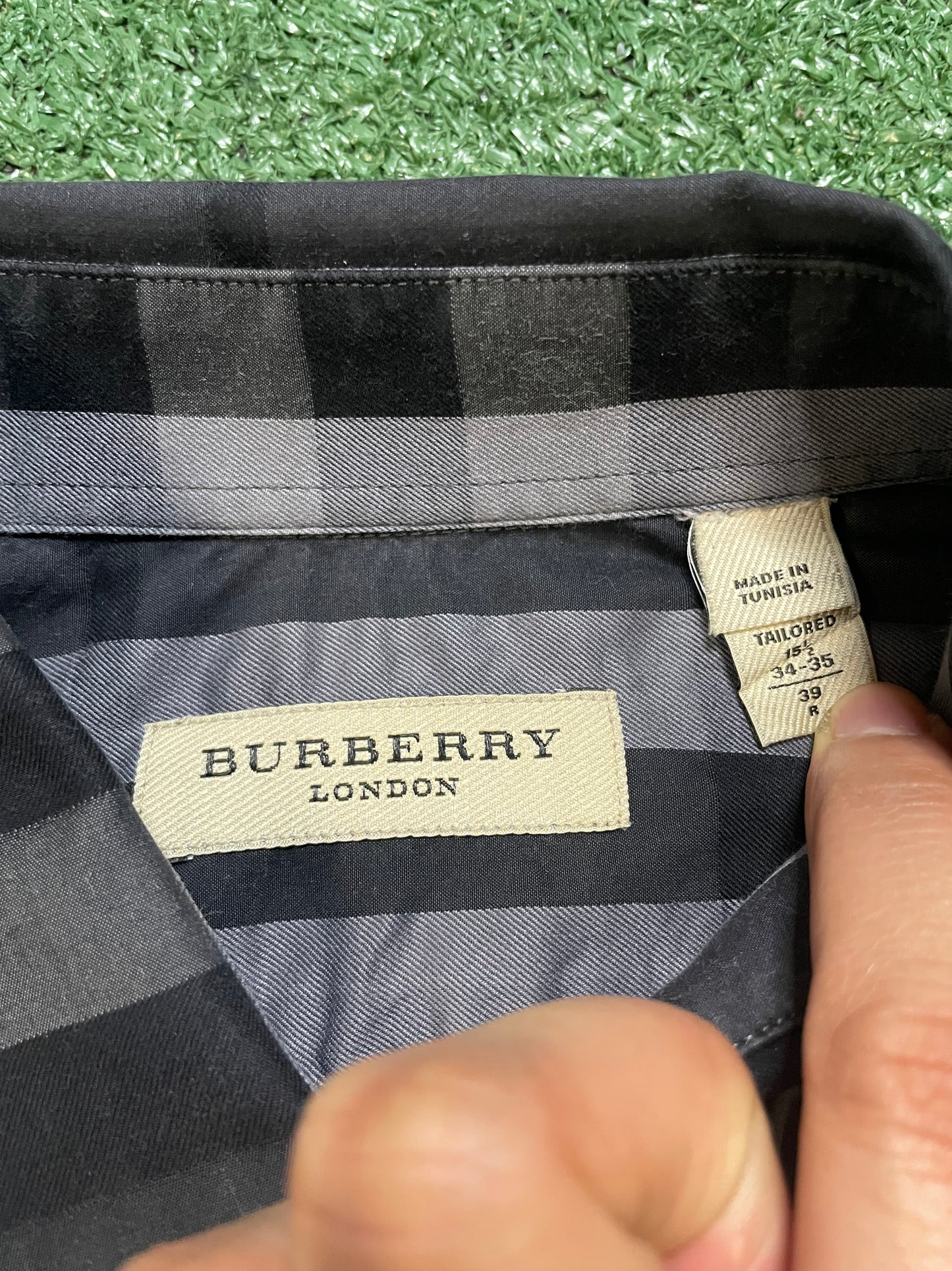 Burberry grey check button up shirt