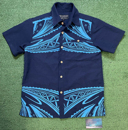New ocean navy and blue short sleeve button up shirt