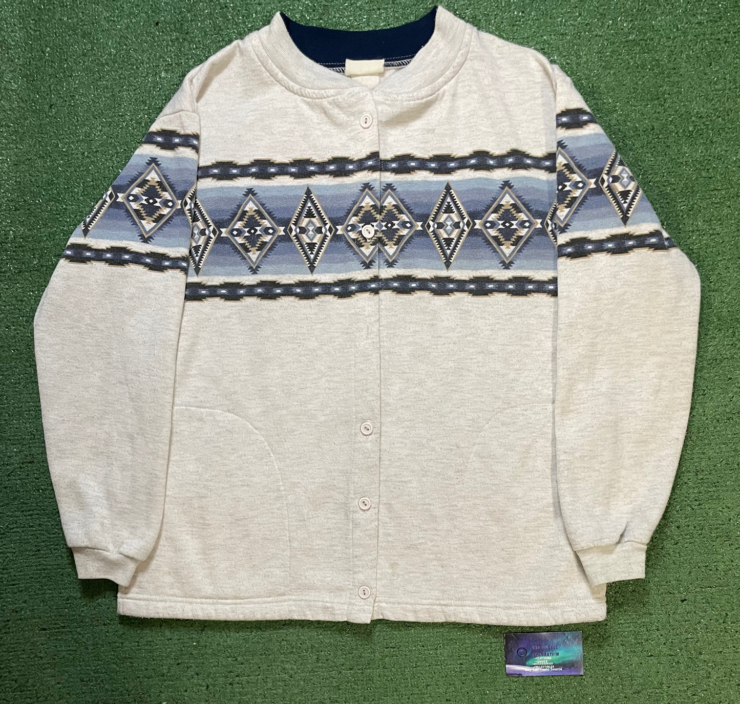Vintage 1980s Aztec geometric design button up Sweater