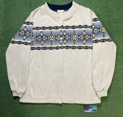 Vintage 1980s Aztec geometric design button up Sweater