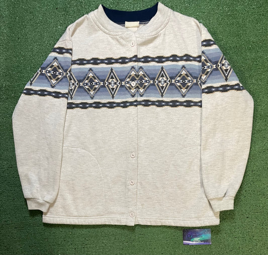 Vintage 1980s Aztec geometric design button up Sweater