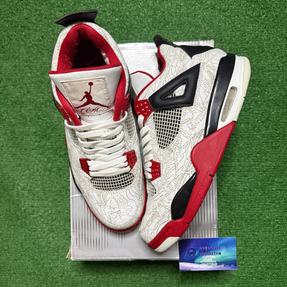 Jordan 4 White Laser Fire Red 9.5 Men “Preowned”