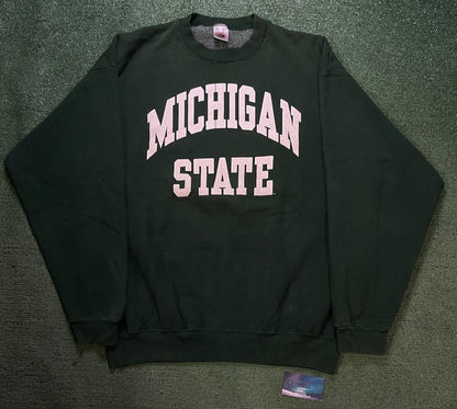 Vintage 1990s Michigan State university green and white crewneck