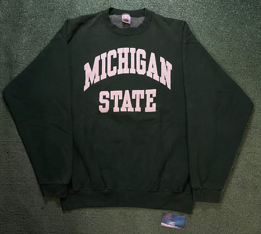 Vintage 1990s Michigan State university green and white crewneck