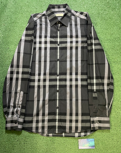 Burberry grey check button up shirt