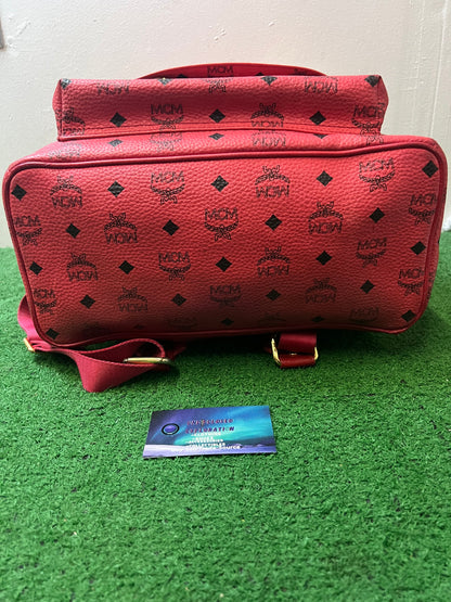 MCM visetos leather studded red backpack