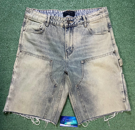 Richie Le double knee light wash denim shorts