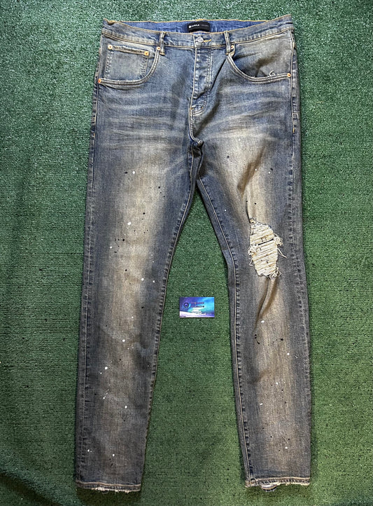 Purple brand P002 indigo paint splatter jeans