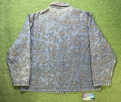 New Direction floral embroidered denim jacket