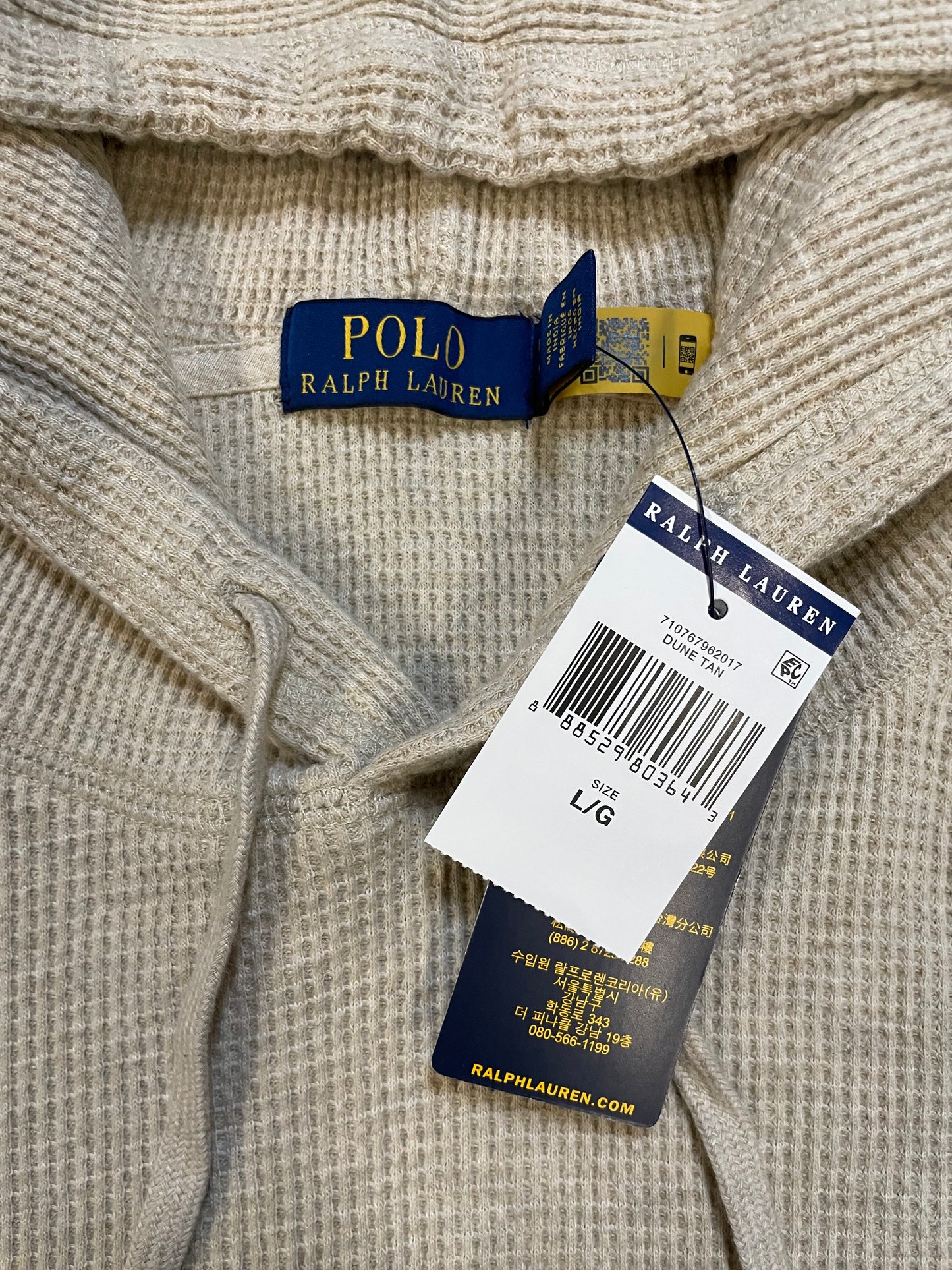 Polo Ralph Lauren textured waffle-knit tan hoodie