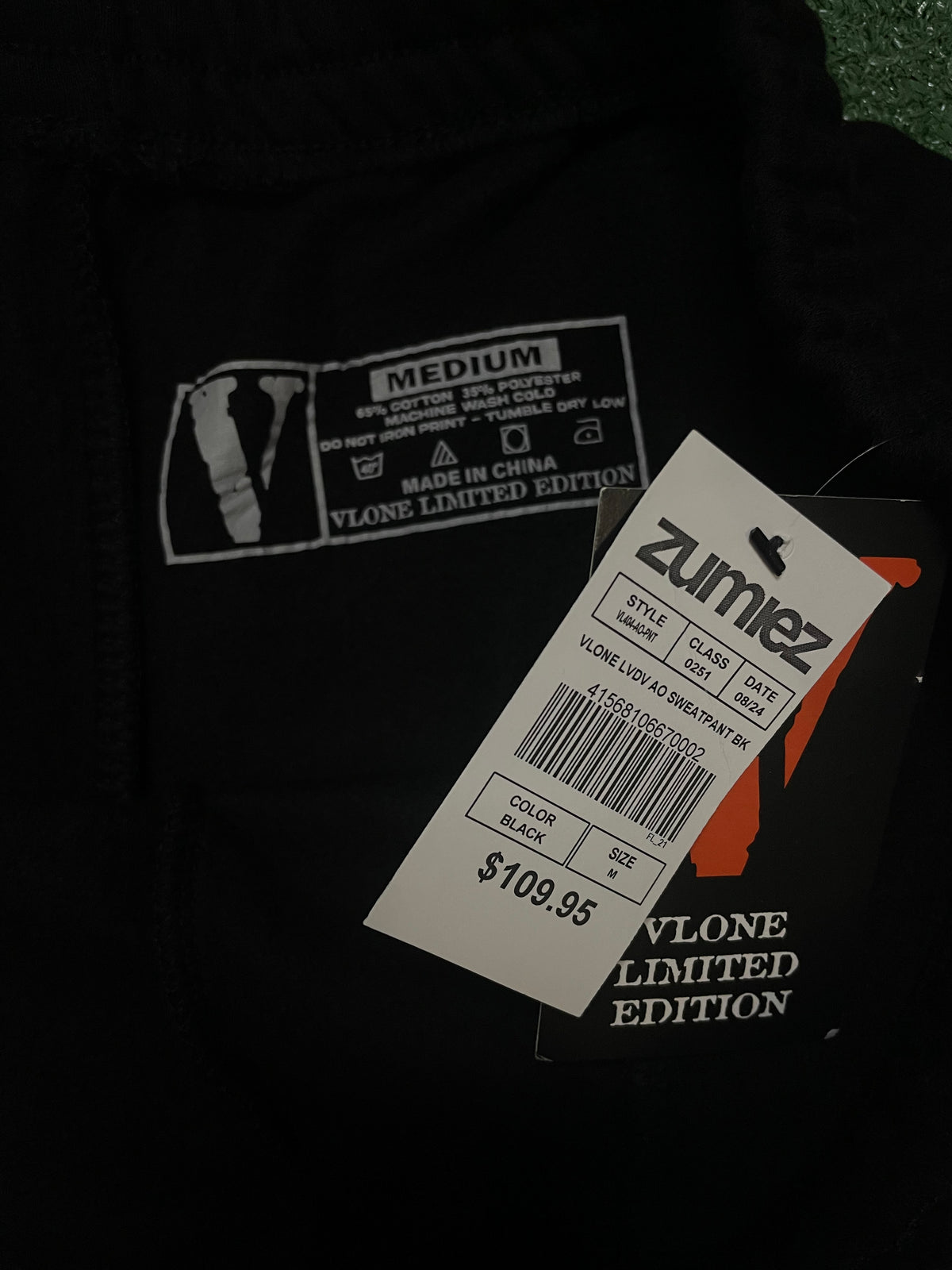 Vlone live vlone die vlone rhinestone black sweatpants