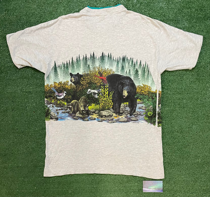 Vintage 1990s Habitat black bear and raccoons nature tee