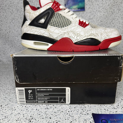 Jordan 4 White Laser Fire Red 9.5 Men “Preowned”