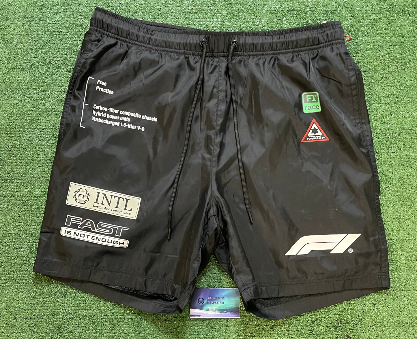F1 Formula 1 racing black shorts