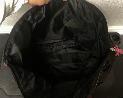 Victoria's Secret black and pink sequin tote bag