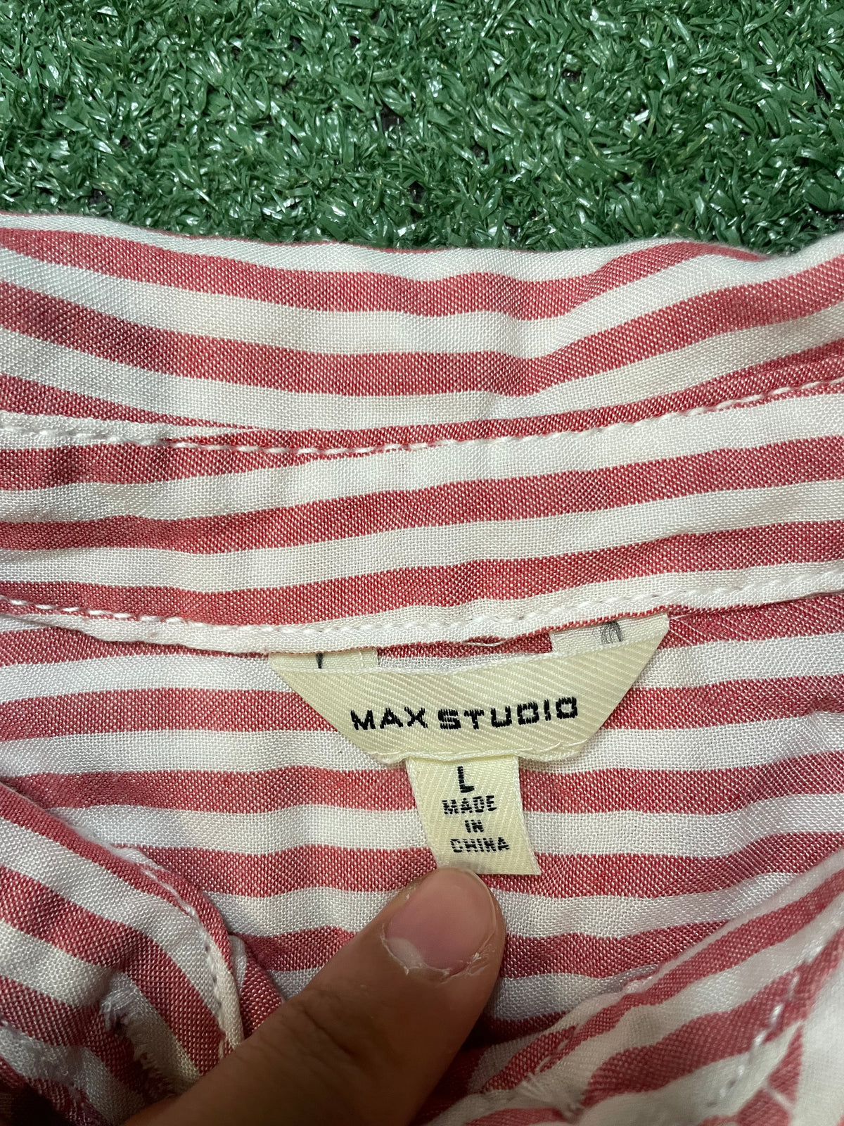 Max Studio white & red striped button up