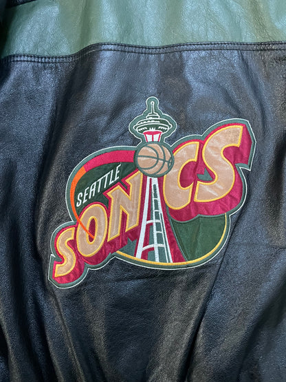 Vintage 1990s Seattle Sonics Pro player Leather Jacket