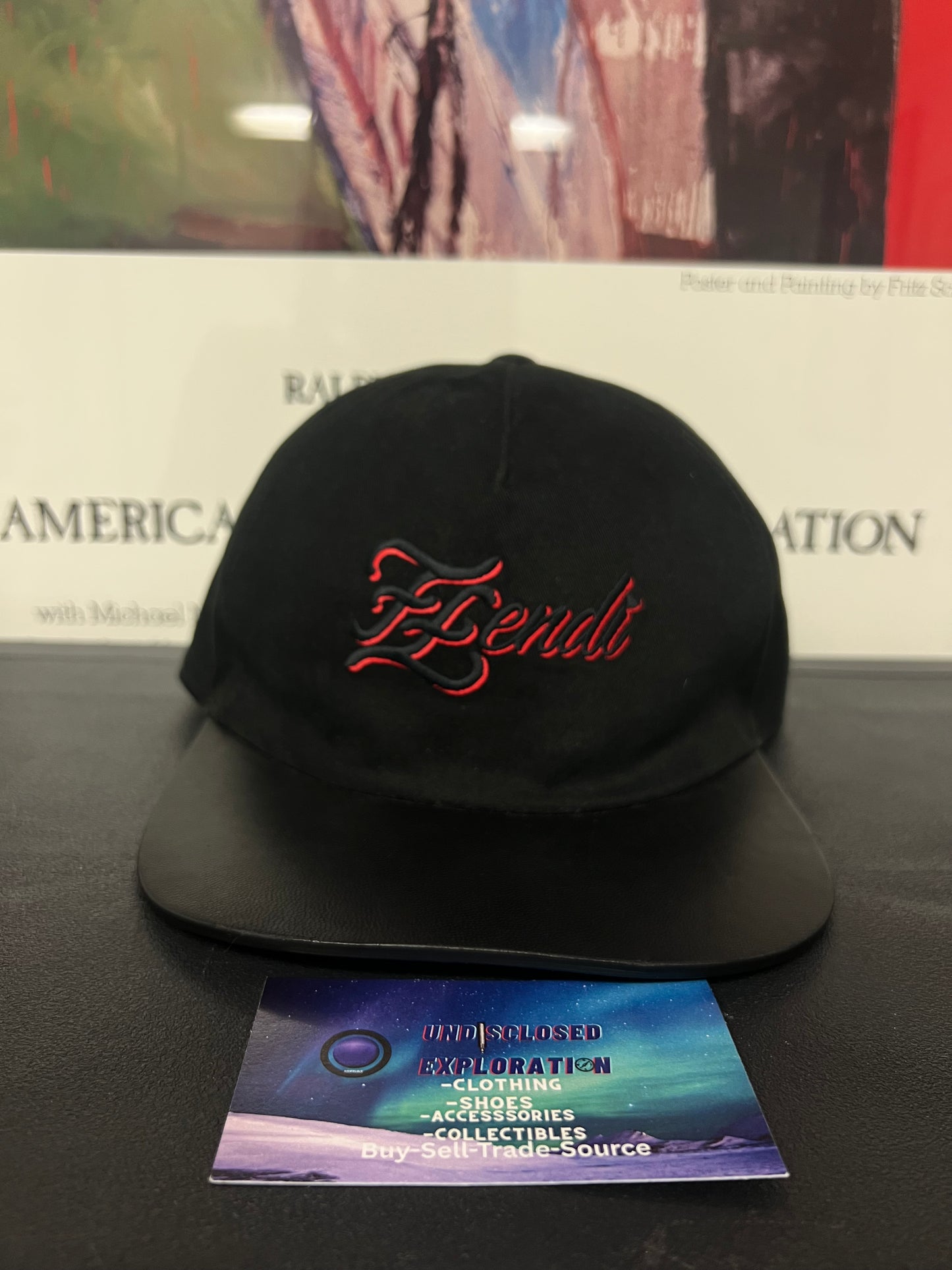 Fendi black and red embroidered hat