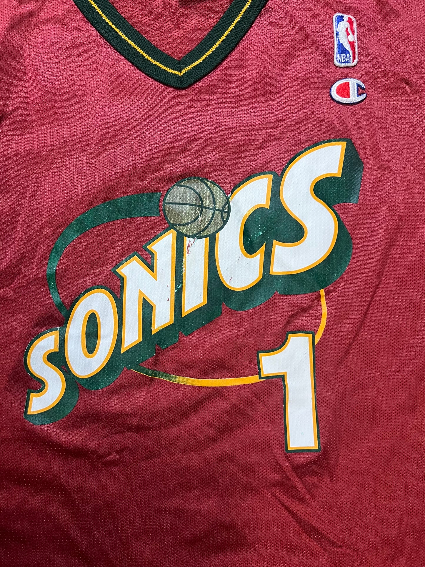 Vintage 1990s Seattle Sonics Horace grant #1 red champion jersey