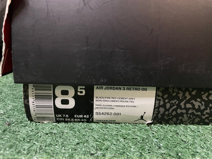 Air Jordan 3 black cement 2018 size 8.5men/10women
