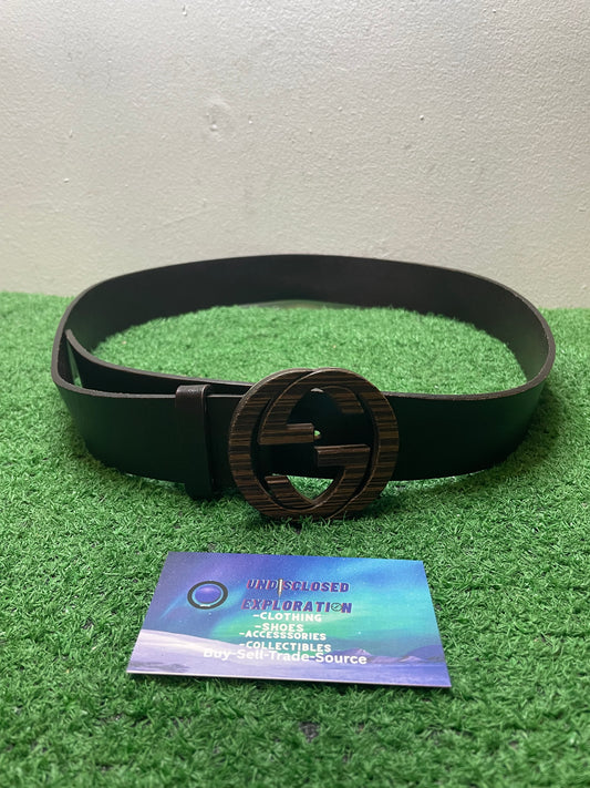 Gucci interlocking GG logo Wood black leather belt