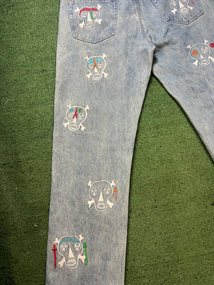 Supreme Clayton Patterson Skulls Embroidered light wash Jeans