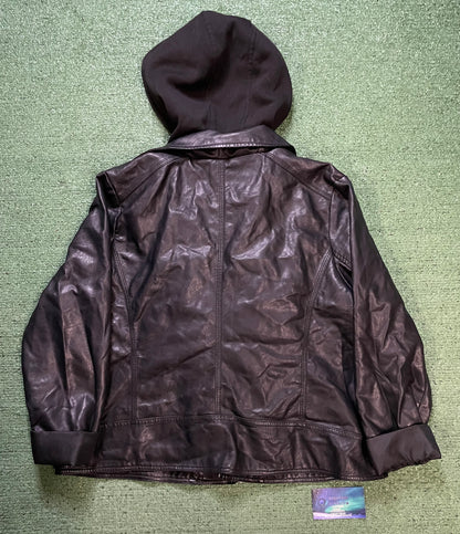 Alivia Ford  black Leather hooded jacket