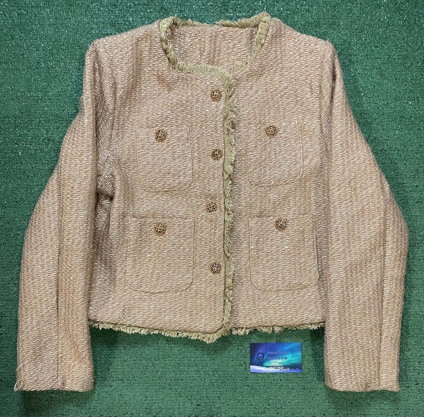Women tweed beige & gold jacket