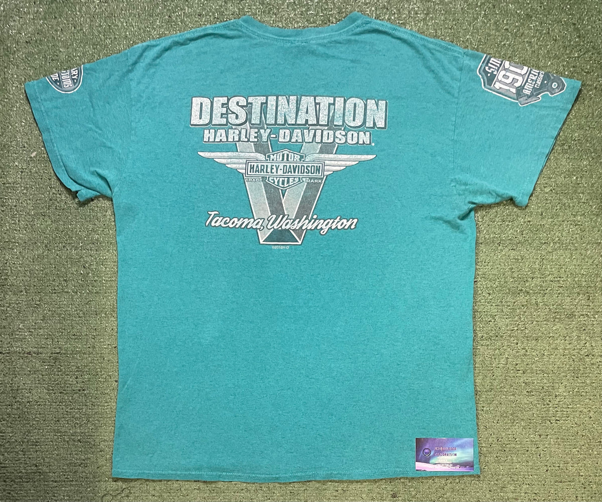 Harley Davidson motorcycle teal Tacoma tee