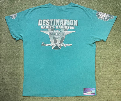 Harley Davidson motorcycle teal Tacoma tee