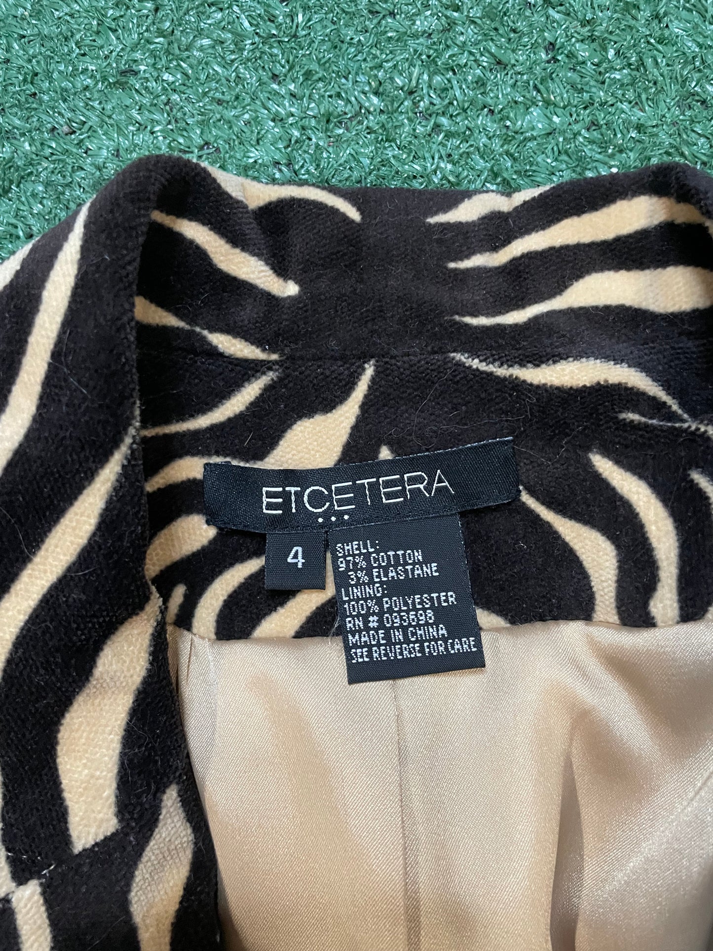 Etcetera brown velvet zebra-print blazer
