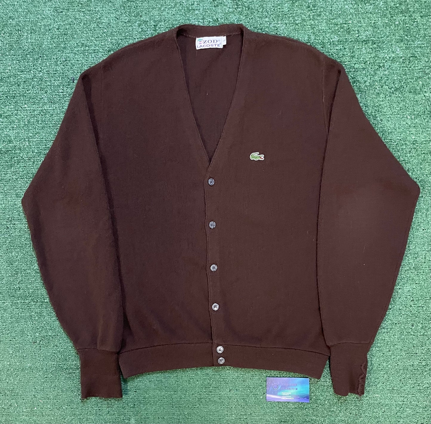 Vintage 1970s Lacoste Izod Dark Brown Cardigan