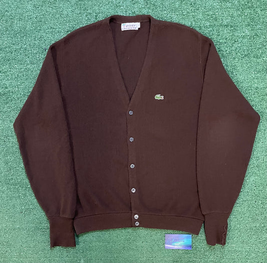 Vintage 1970s Lacoste Izod Dark Brown Cardigan