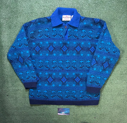 vintage Brass Plum by Nordstrom blue geometric knit polo sweater