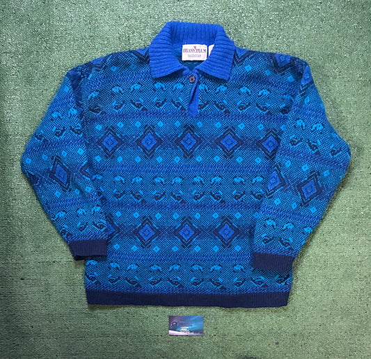 vintage Brass Plum by Nordstrom blue geometric knit polo sweater