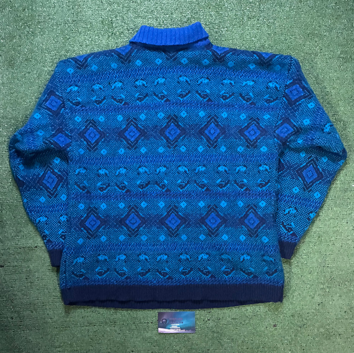 vintage Brass Plum by Nordstrom blue geometric knit polo sweater