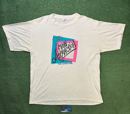 Vintage 1990s Seattle own Main Attraction blue & pink tee