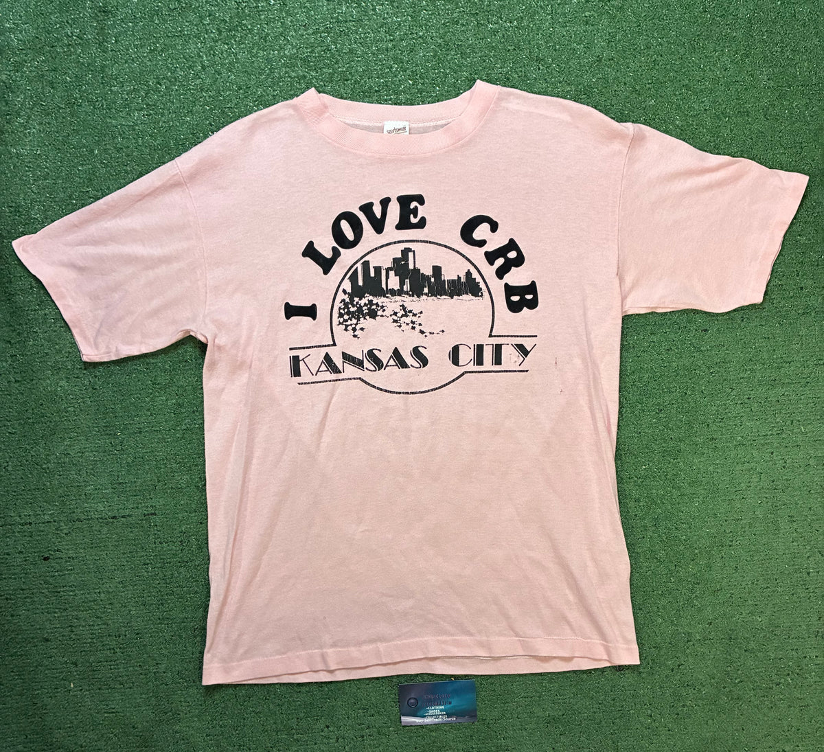 vintage 1970s I love CRB Kansas City pink & black tee