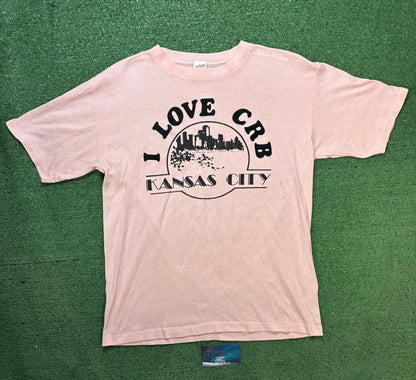 vintage 1970s I love CRB Kansas City pink & black tee