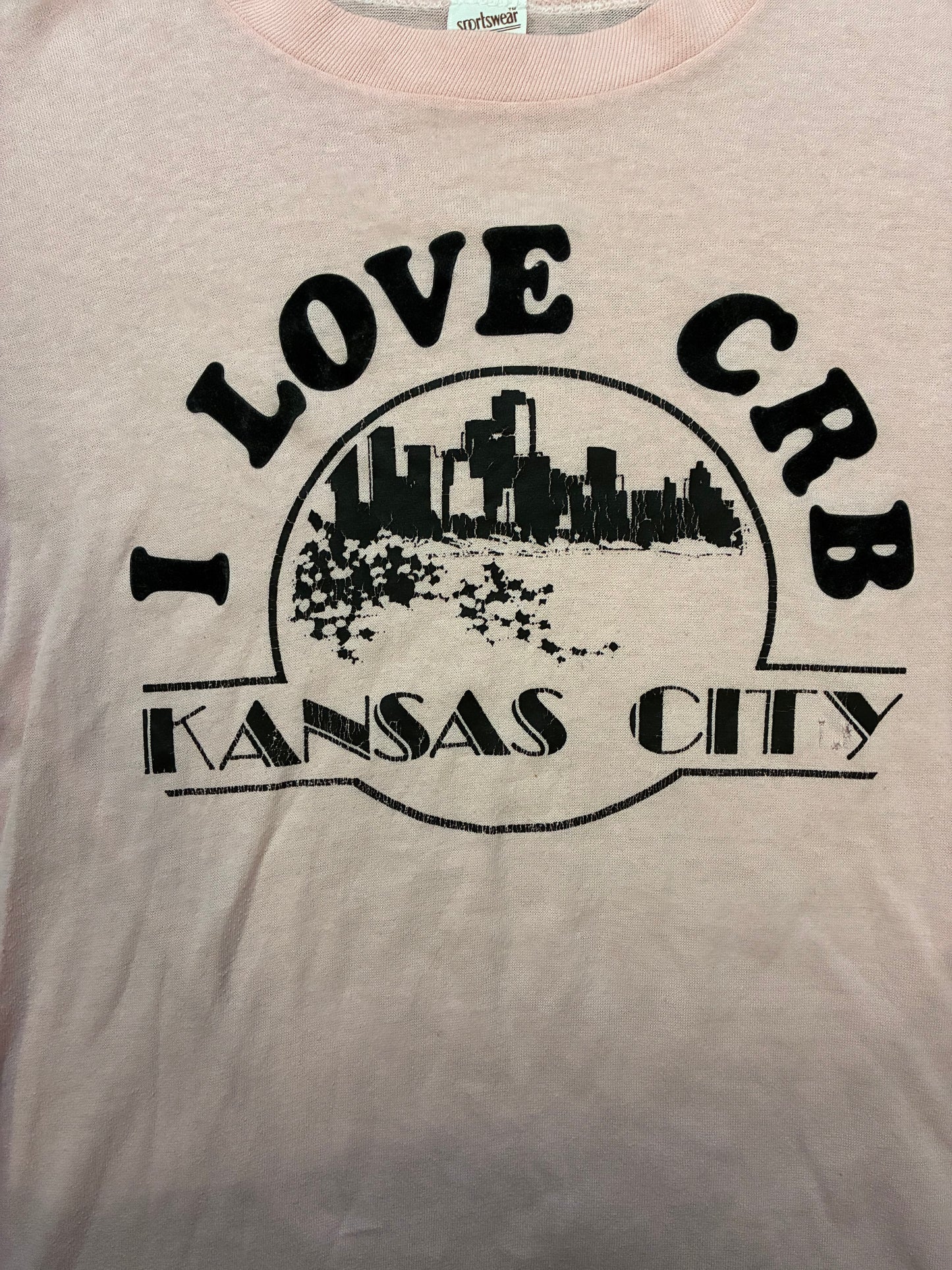 vintage 1970s I love CRB Kansas City pink & black tee