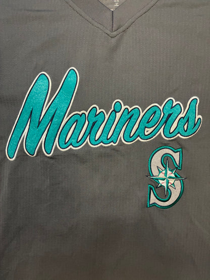 vintage gray and teal Seattle Mariners short sleeve V neck embroidered jersey