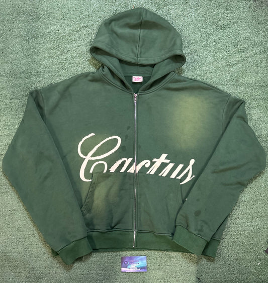 Cactus valley forest green rhinestone zip up hoodie
