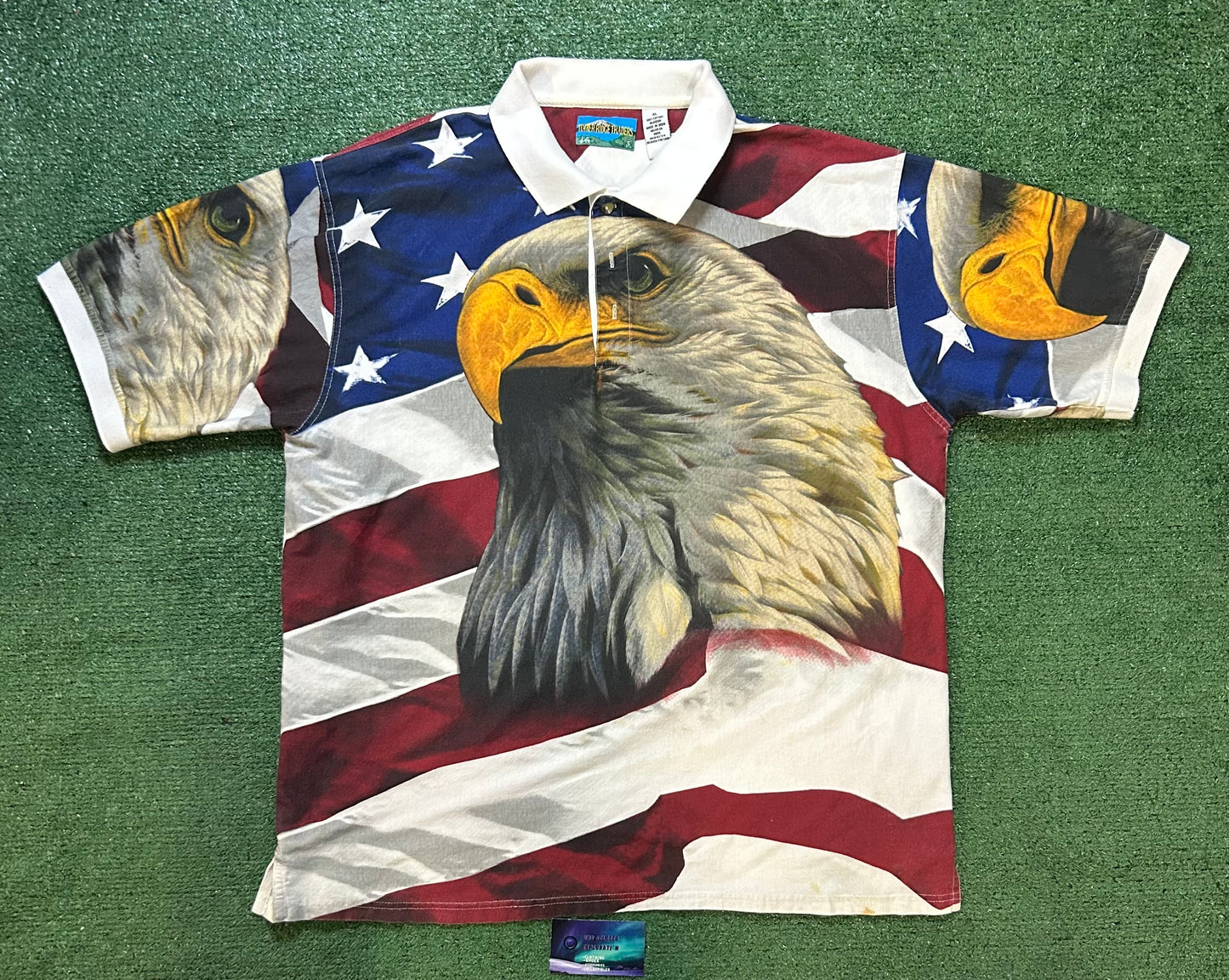 Vintage 1990s Bald Eagle all over print polo