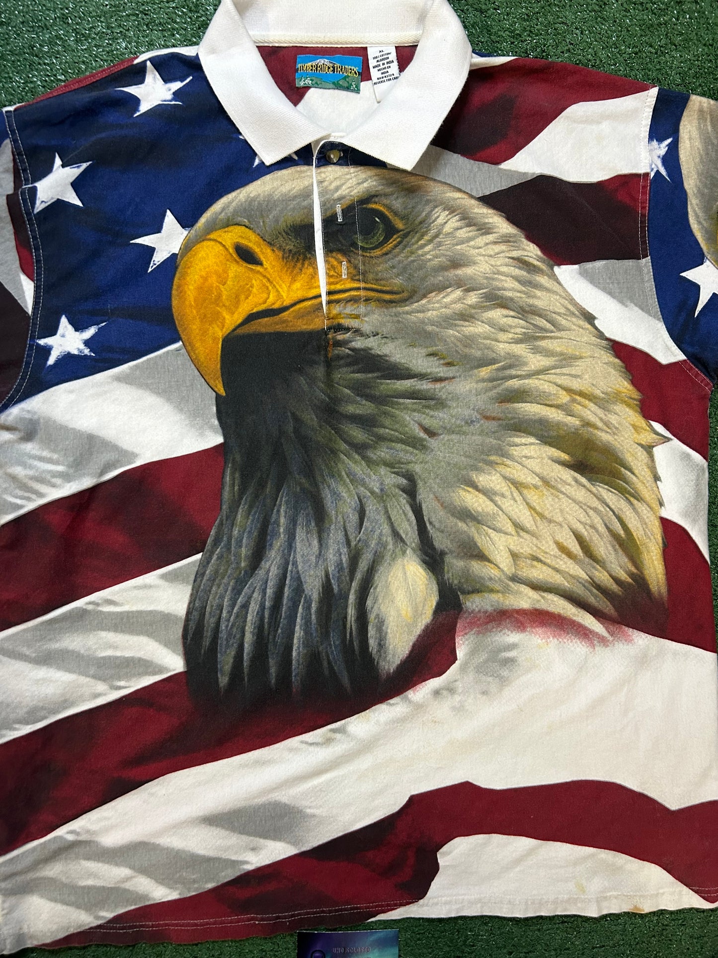 Vintage 1990s Bald Eagle all over print polo
