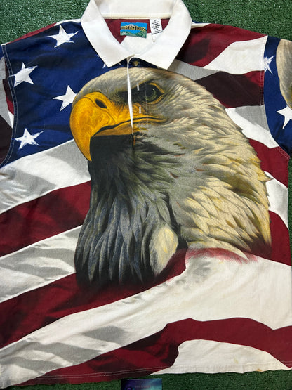 Vintage 1990s Bald Eagle all over print polo