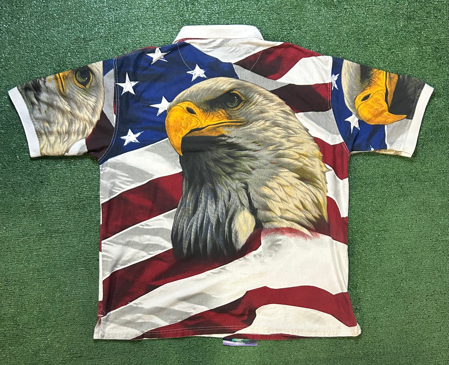 Vintage 1990s Bald Eagle all over print polo